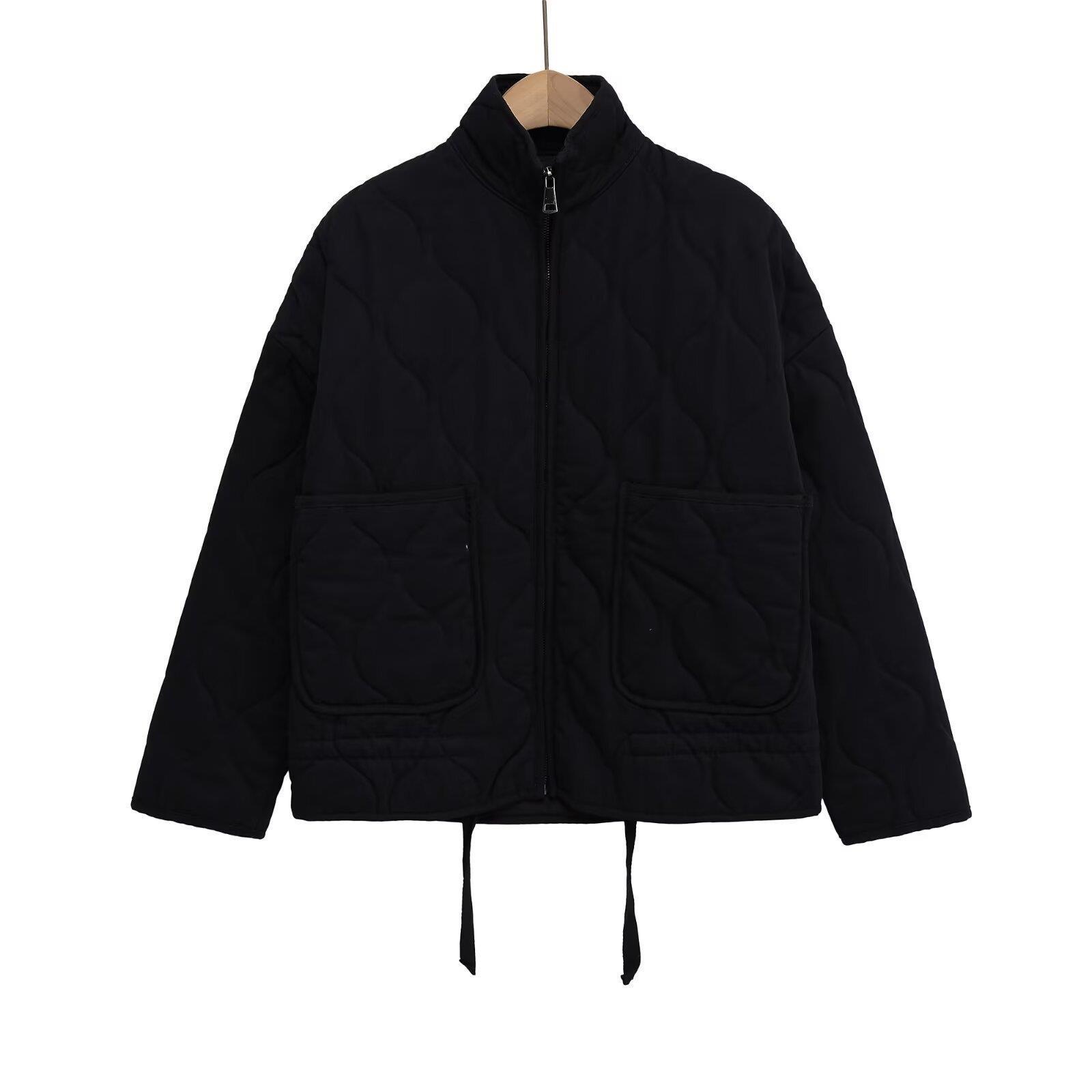 Womens Solid-Color Cotton Coat For FallWinter With Lacing - Image 9