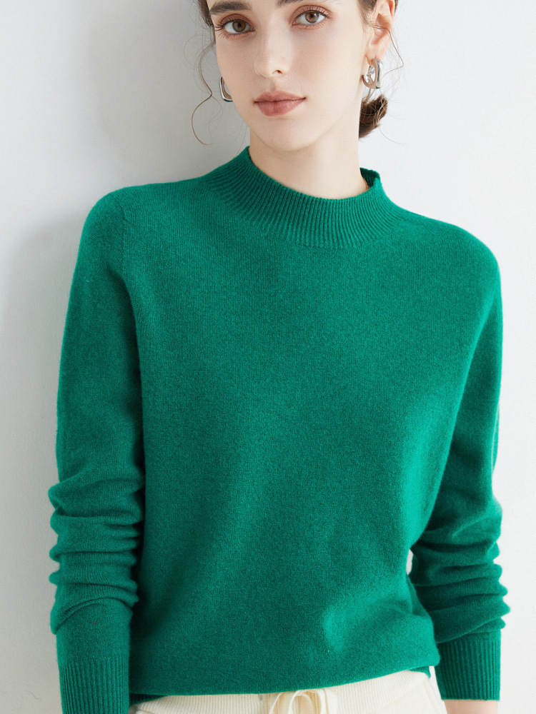 Half High Collar Pure Wool Women's Long Sleeved Knitted Base Sweater - Image 10