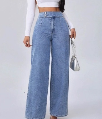Versatile Straight-leg Loose-fit High-waisted Womens Solid-color Jeans With Double Buttons - Image 5