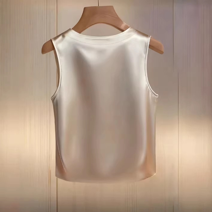 Womens Solid-Color Crew-Neck Beaded Tank Top T-Shirt - Image 6