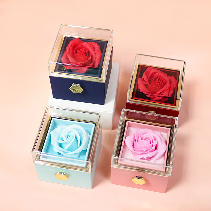 Rotating Soap Flower Rose Gift Box Creative Rotating Rose Jewelry Packaging Box Valentine's Day Gift For Women - Image 7