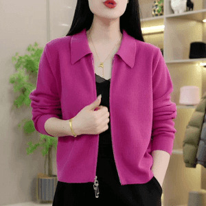 Womens Loose-fitting Short Versatile Zip-up Jacket - Image 10