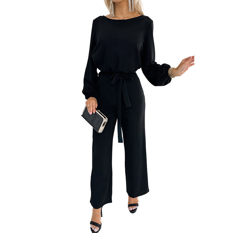 Womens Tailored Pullover Longsleeve Laceup Jumpsuit - Image 3