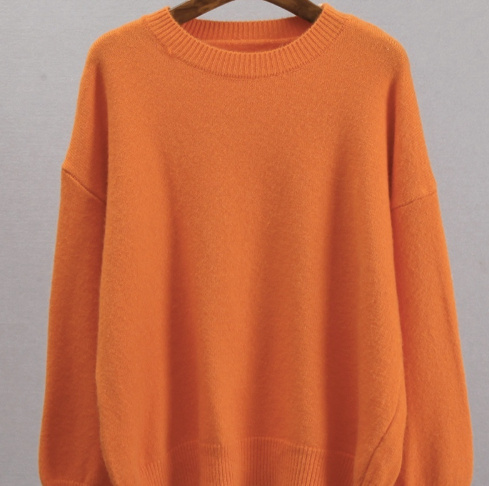 Womens Knitted Crew-neck Solid-color Loose Sweater - Image 4