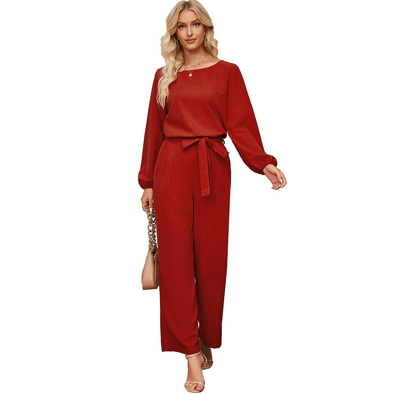 Womens Tailored Pullover Longsleeve Laceup Jumpsuit - Image 5