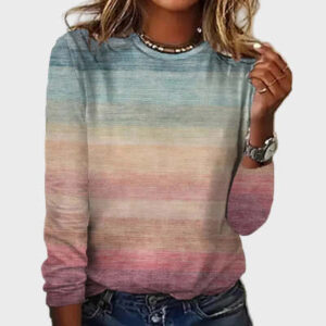 Womens Retro Casual Printed Long-Sleeve Top