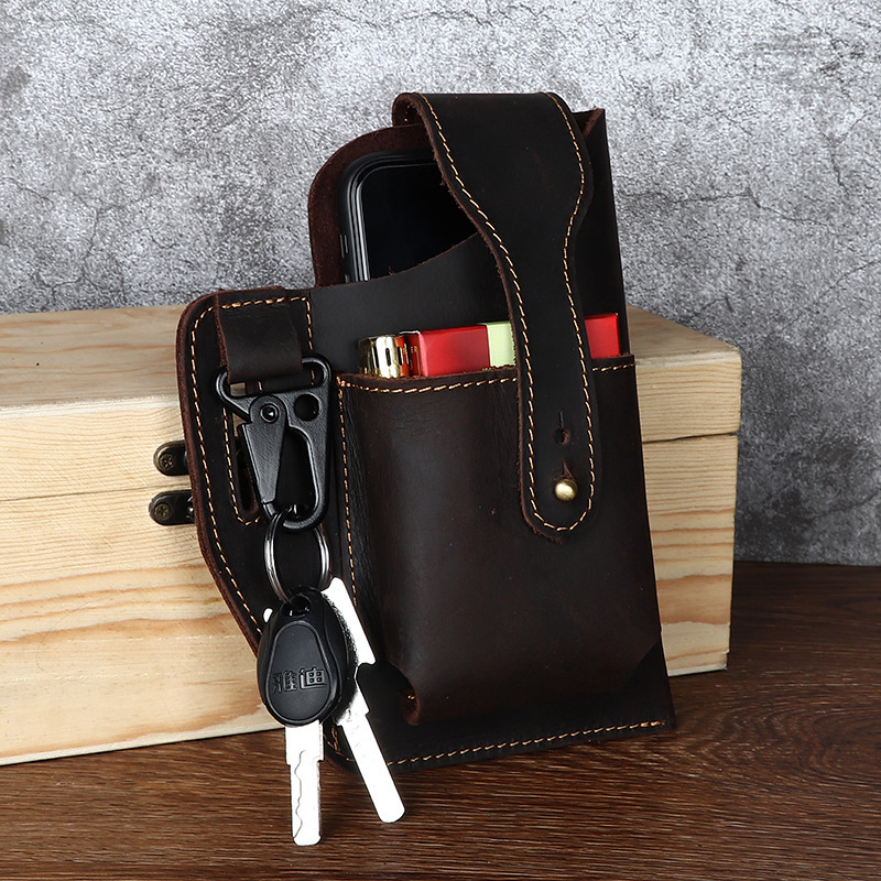 Men's Retro Leather Phone Hanging Belt Bag - Image 6