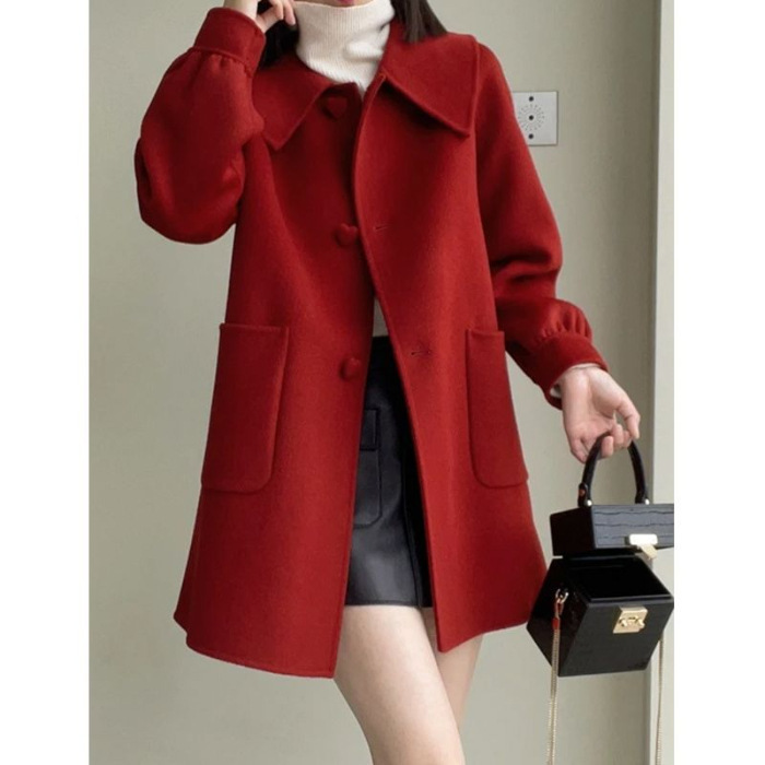 Womens Stylish Casual Doll-Neck Wool Coat - Image 8