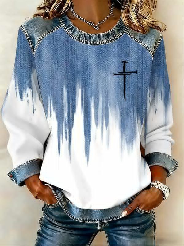 Womens 3D Digital-Print Crew-Neck Fashion Pullover Long-Sleeve Sweatshirt - Image 7