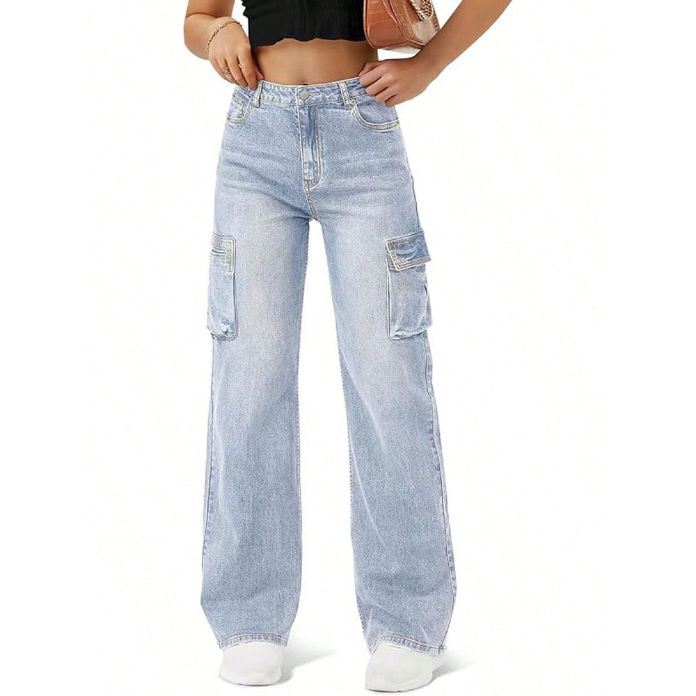 Stylish, Niche Design Straight-leg Denim Jeans With A Flap And Oversized Pockets - Image 7