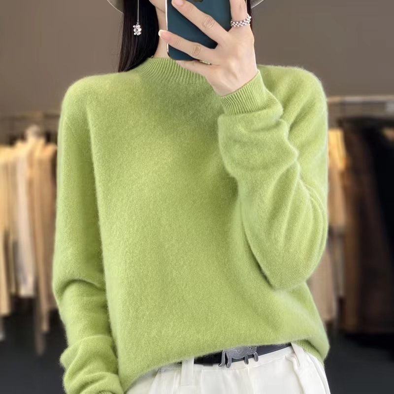 Half High Collar Pure Wool Women's Long Sleeved Knitted Base Sweater - Image 7