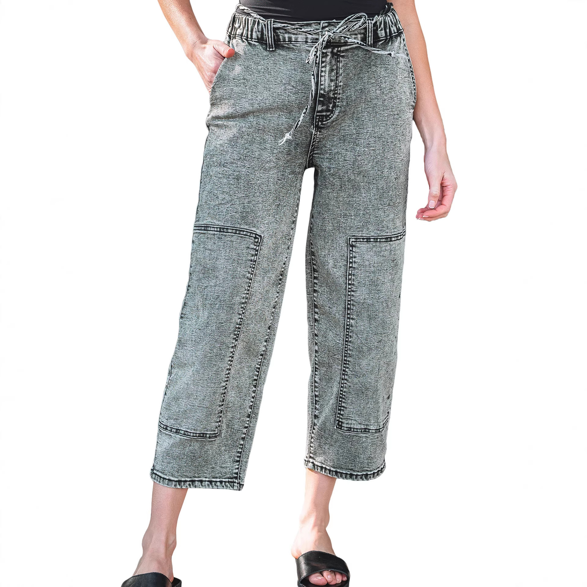 Washable Straight-leg Pants With Multiple Pockets And A Drawstring - Image 5
