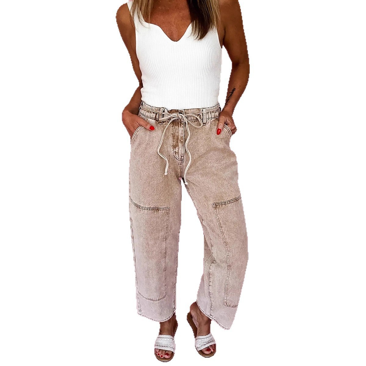 Washable Straight-leg Pants With Multiple Pockets And A Drawstring - Image 6