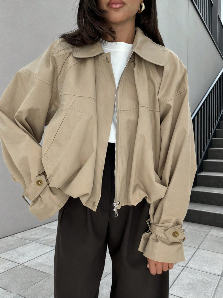 Stylish Relaxed-fit Solid-color Short Blazer With A Lapel For Work Or Everyday Wear - Image 6