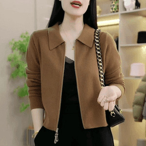 Womens Loose-fitting Short Versatile Zip-up Jacket - Image 9