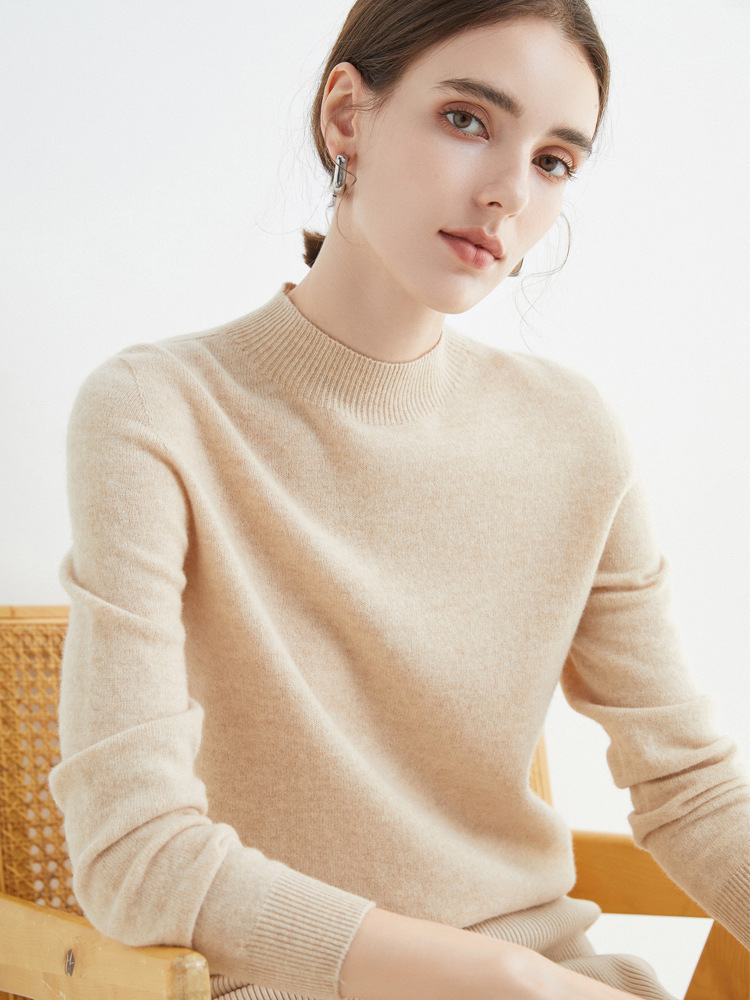 Half High Collar Pure Wool Women's Long Sleeved Knitted Base Sweater - Image 8