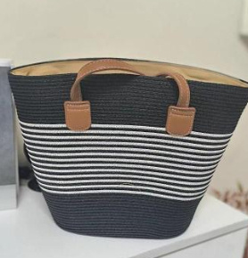 Womens Large Rattan-Weave Shoulder Tote Bag