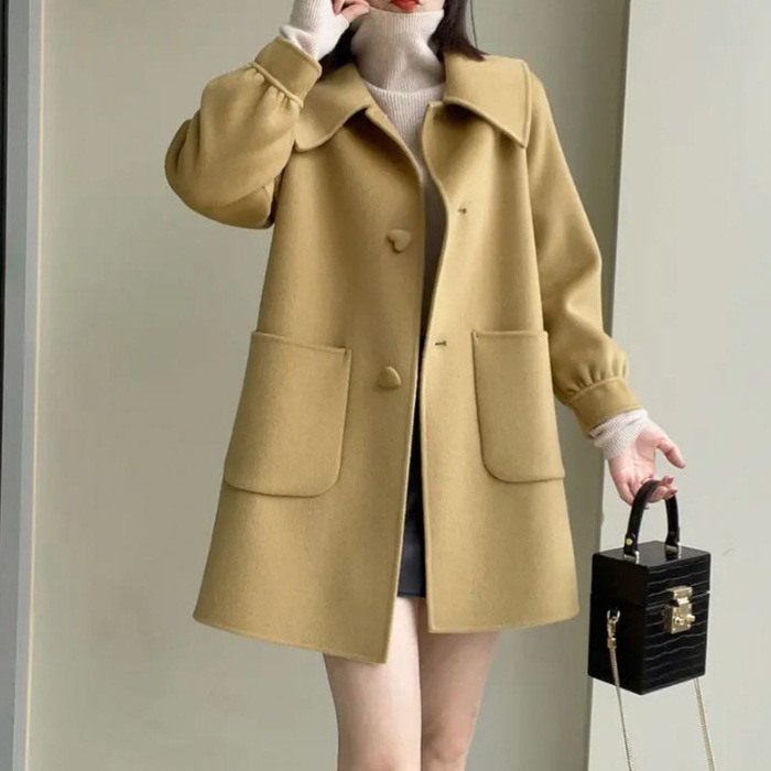 Womens Stylish Casual Doll-Neck Wool Coat - Image 5