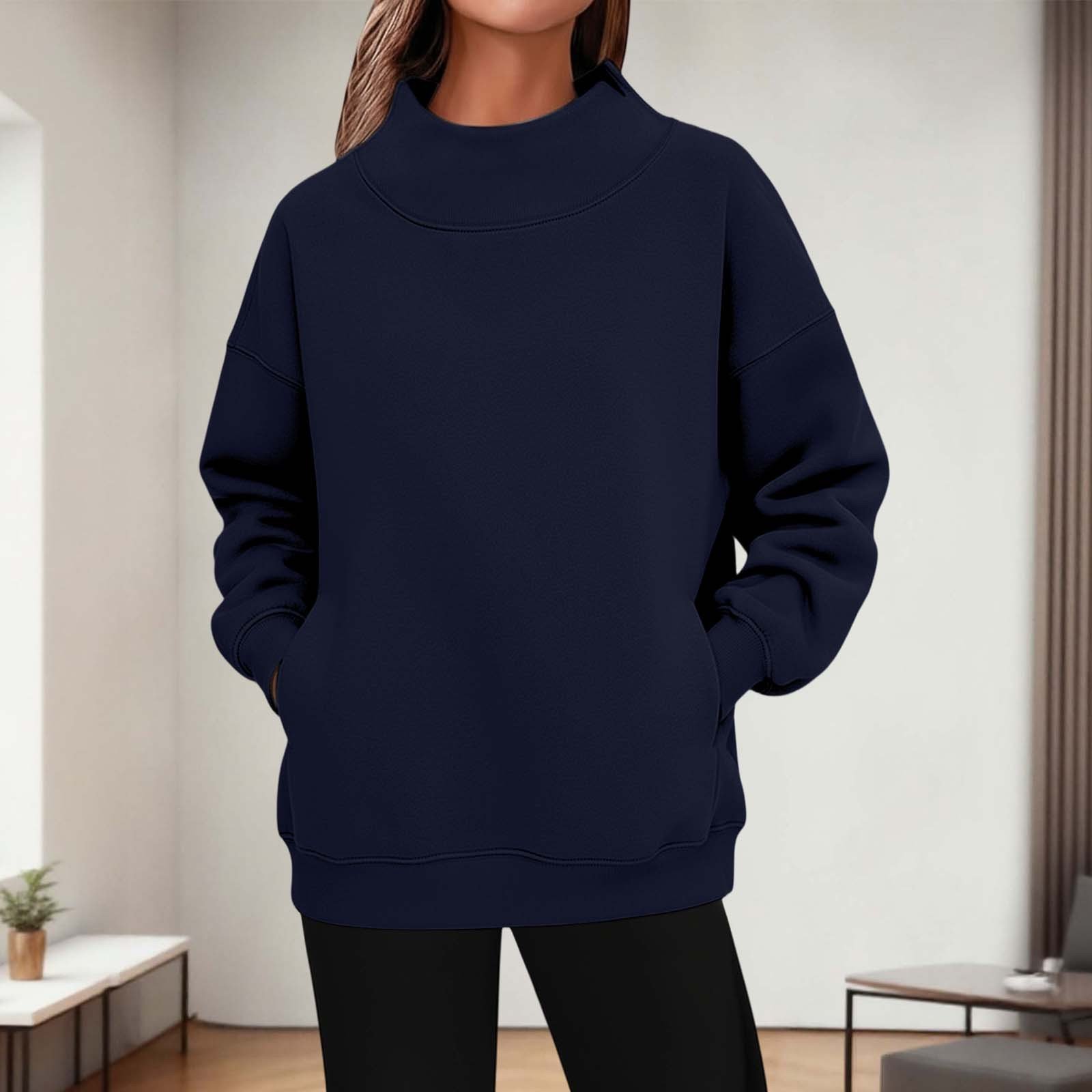 Womens Long-sleeve Turtleneck Casual Hoodie - Image 3