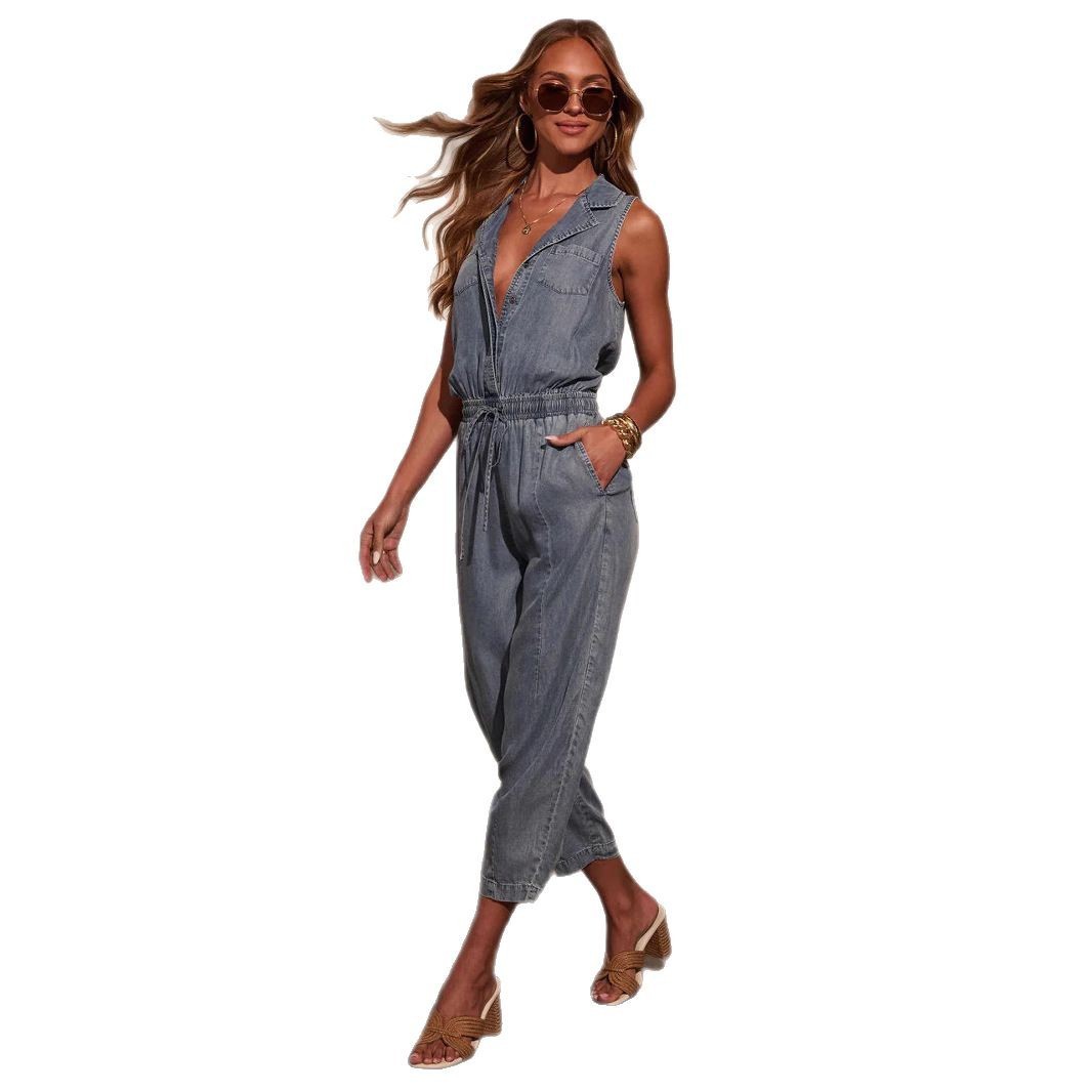 Womens Casual Washed Lightweight Denim Jumpsuit - Image 8
