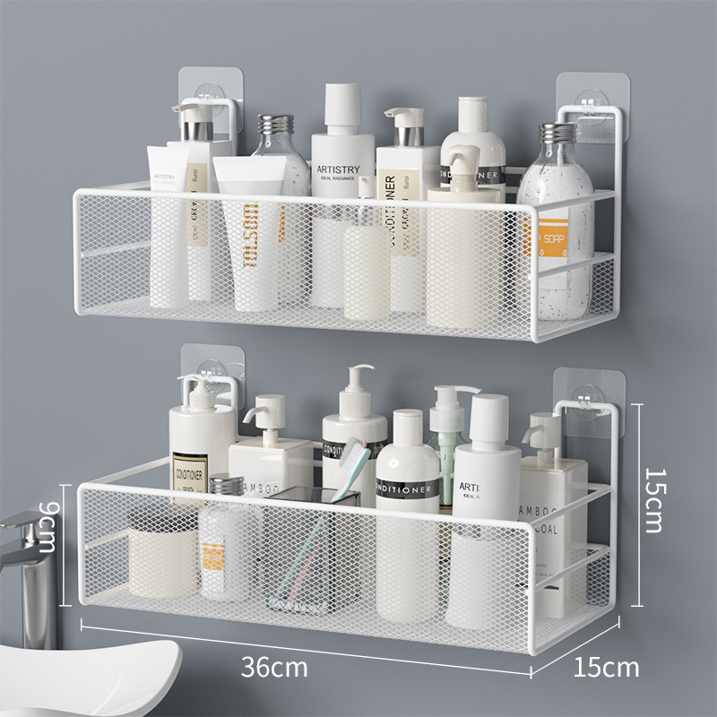 Wall-Mounted Bathroom Shelf No Drill Shower Shampoo Organizer Toilet Accessories - Image 4