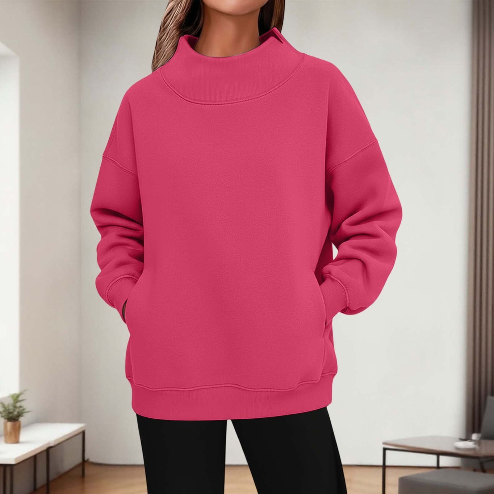 Womens Long-sleeve Turtleneck Casual Hoodie - Image 8