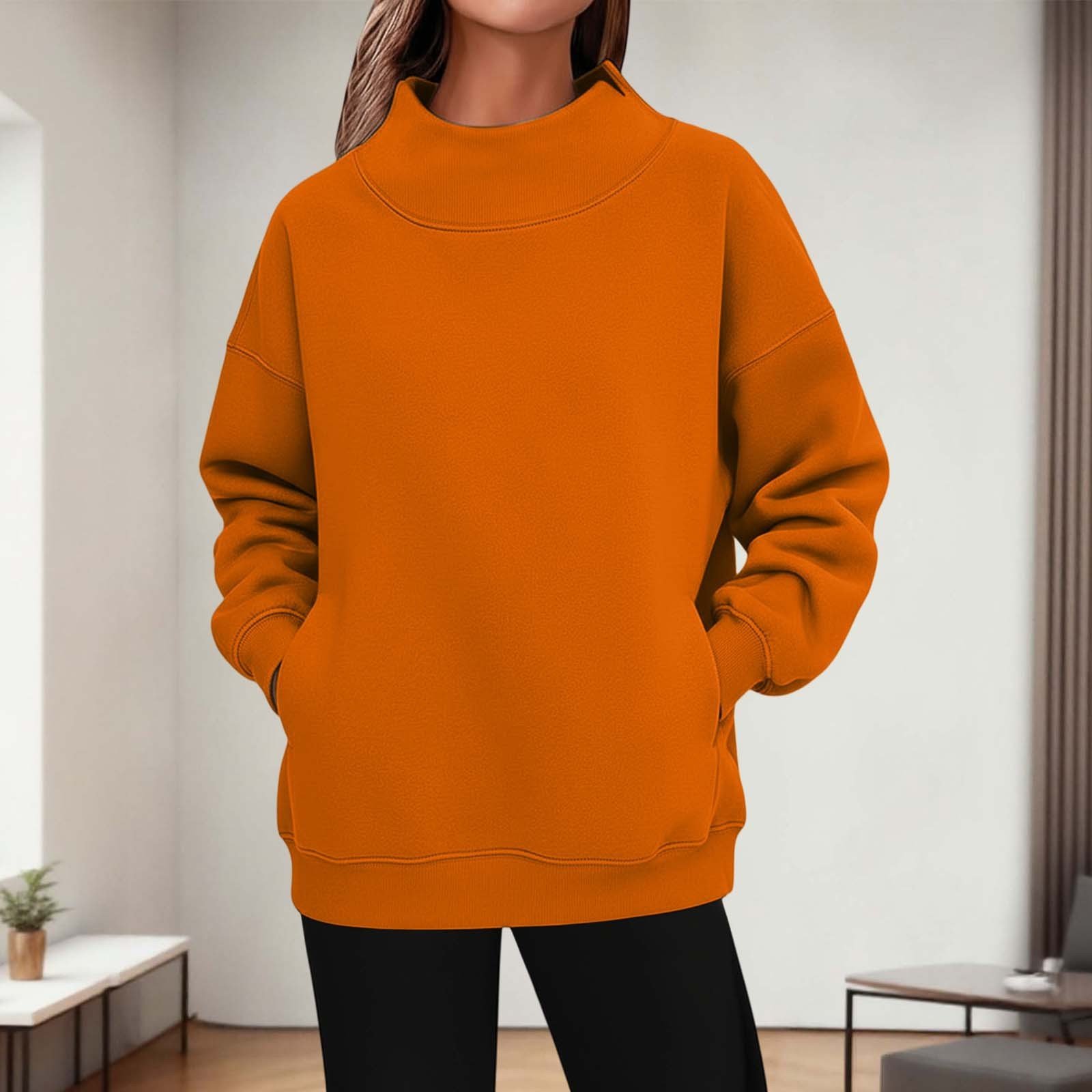 Womens Long-sleeve Turtleneck Casual Hoodie - Image 9