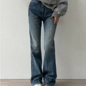 Flared Denim Jeans For Women Straight  Loose-fit Pants Retro