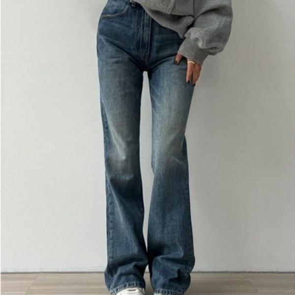 Flared Denim Jeans For Women Straight Loose-fit Pants Retro