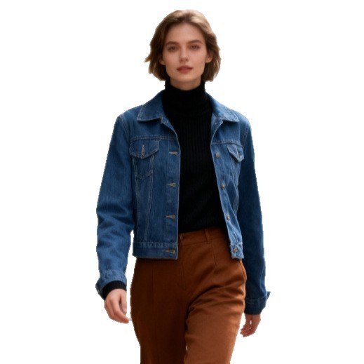 Womens Blue Slim-Fit Washed Denim Jacket - Image 5