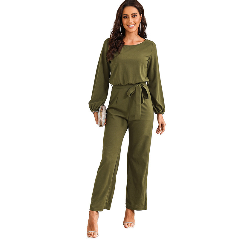 Womens Tailored Pullover Longsleeve Laceup Jumpsuit - Image 4