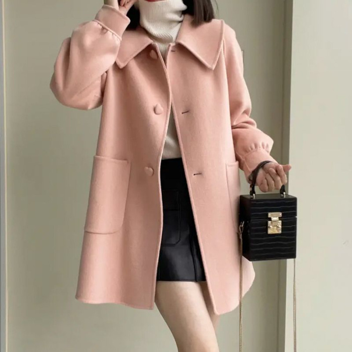 Womens Stylish Casual Doll-Neck Wool Coat - Image 4