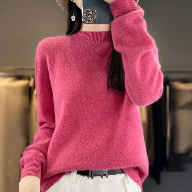 Half High Collar Pure Wool Women's Long Sleeved Knitted Base Sweater