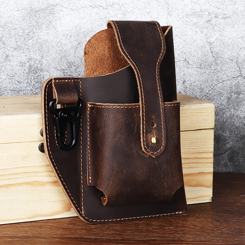 Men's Retro Leather Phone Hanging Belt Bag - Image 4