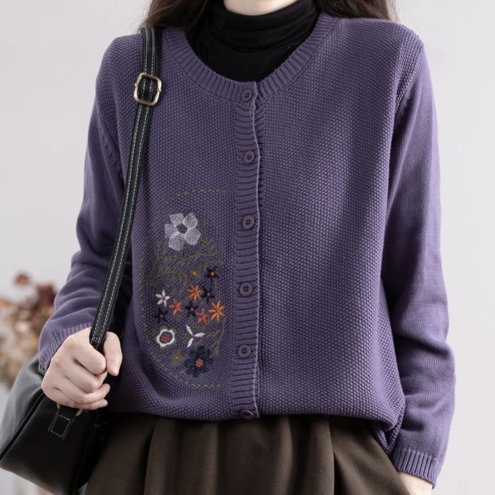 Chinese-style Corn-stitch Cotton Knit Cardigan Sweater For Women - Image 8