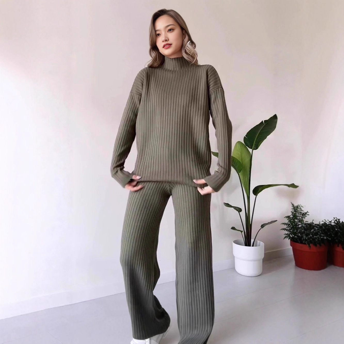 Stylish Minimalist Relaxed Fit Womens Long Sleeve Set