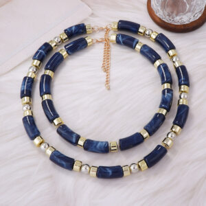 Fashionable Retro Double Layer Bamboo Section Beaded Necklace For Layering