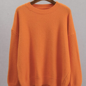 Womens Knitted Crew-neck Solid-color Loose Sweater