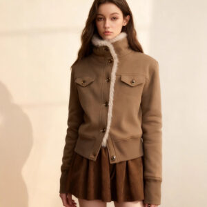 Womens Stand-Up Collar Thickened Patchwork Wool Coat