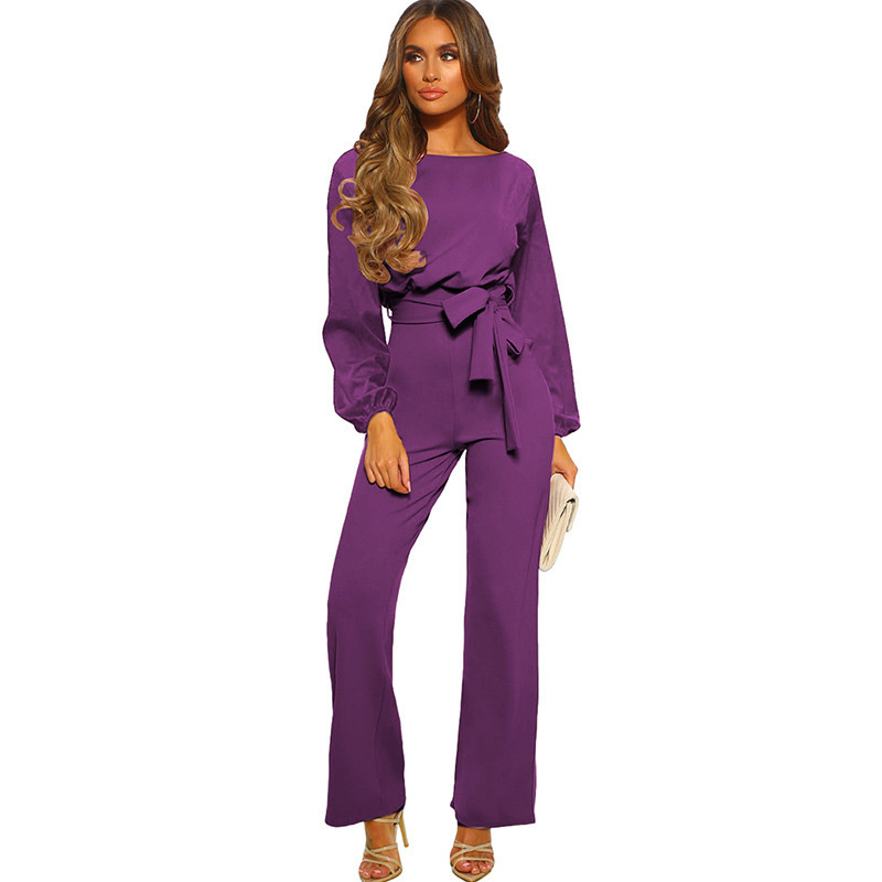 Womens Tailored Pullover Longsleeve Laceup Jumpsuit - Image 9