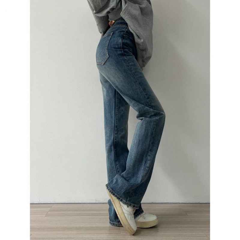 Flared Denim Jeans For Women Straight Loose-fit Pants Retro - Image 5