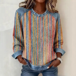 Womens 3D Digital-Print Crew-Neck Fashion Pullover Long-Sleeve Sweatshirt