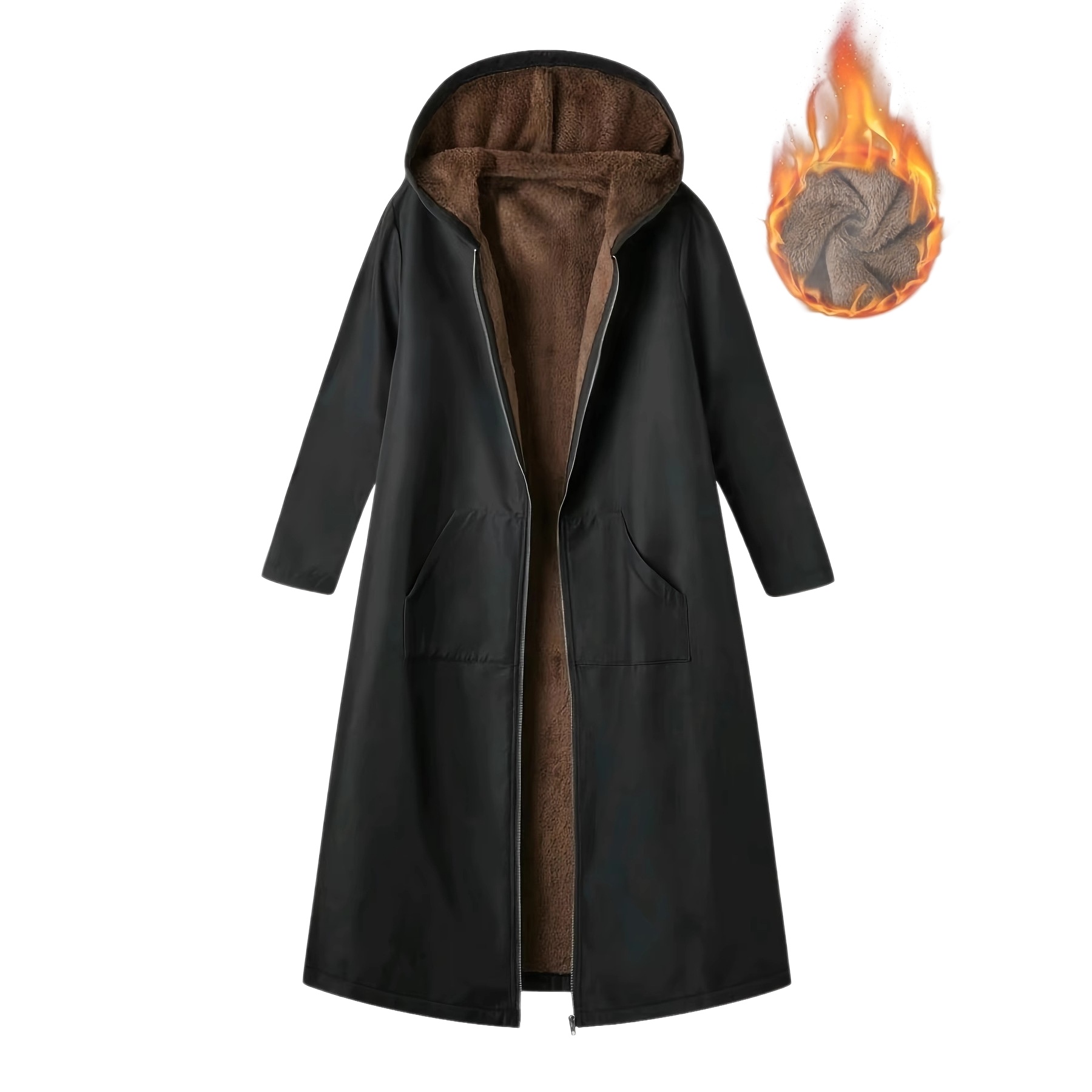 Thickened, Hooded, Long Womens Thermal Coat - Image 3