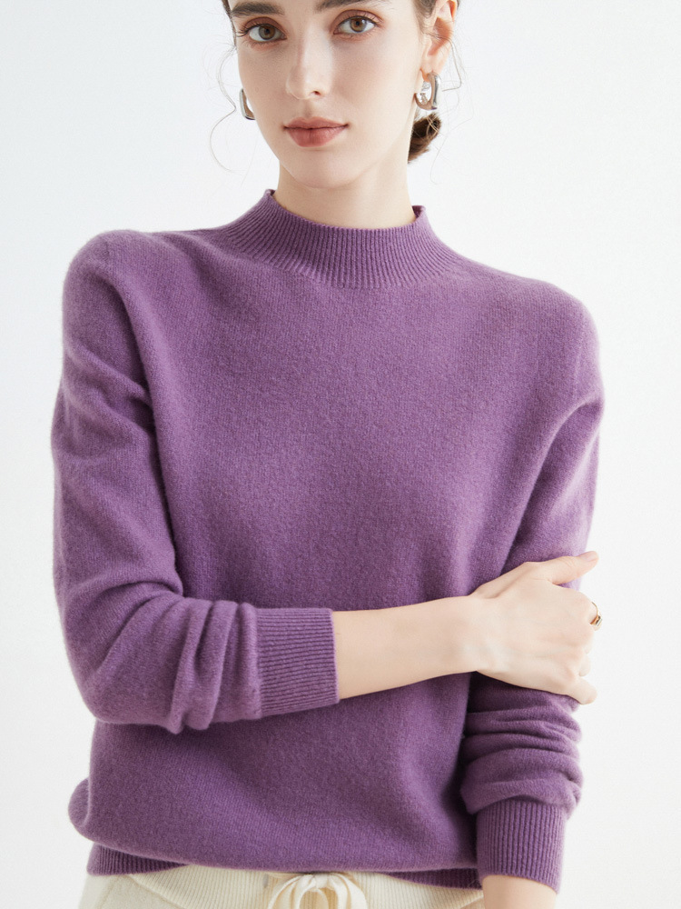 Half High Collar Pure Wool Women's Long Sleeved Knitted Base Sweater - Image 3