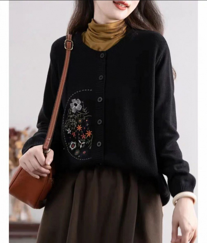 Chinese-style Corn-stitch Cotton Knit Cardigan Sweater For Women - Image 7