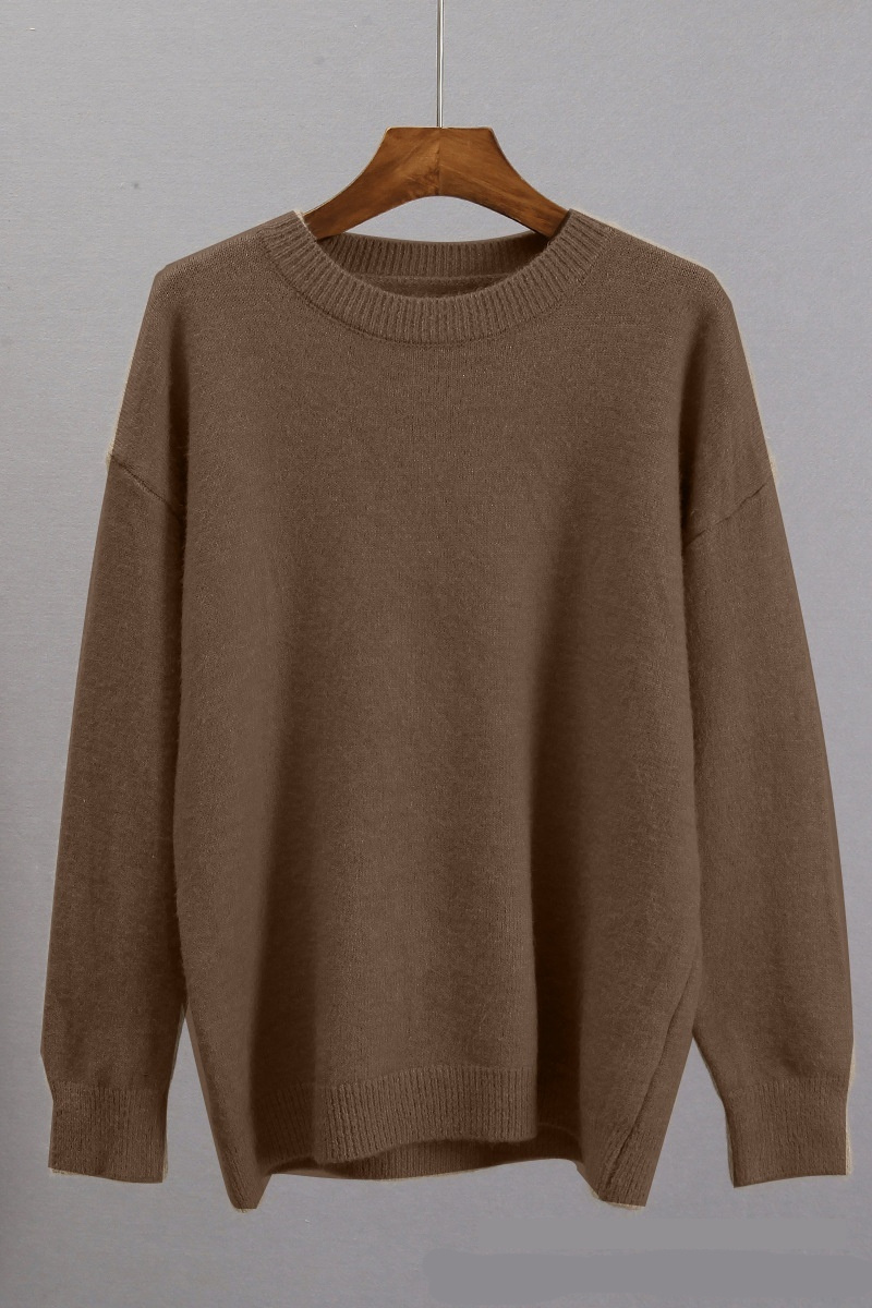 Womens Knitted Crew-neck Solid-color Loose Sweater - Image 2