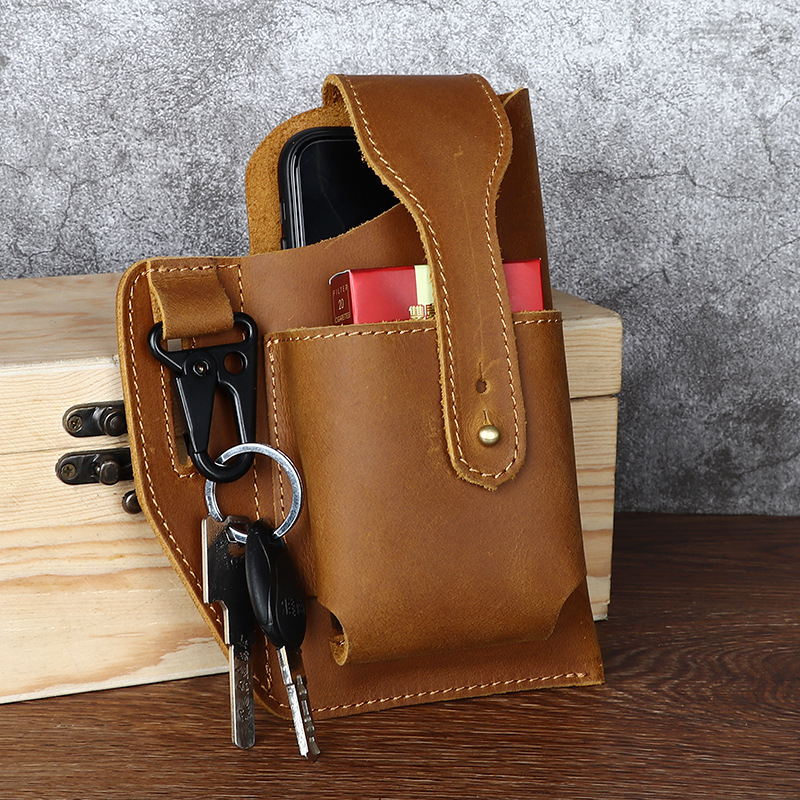 Men's Retro Leather Phone Hanging Belt Bag - Image 5