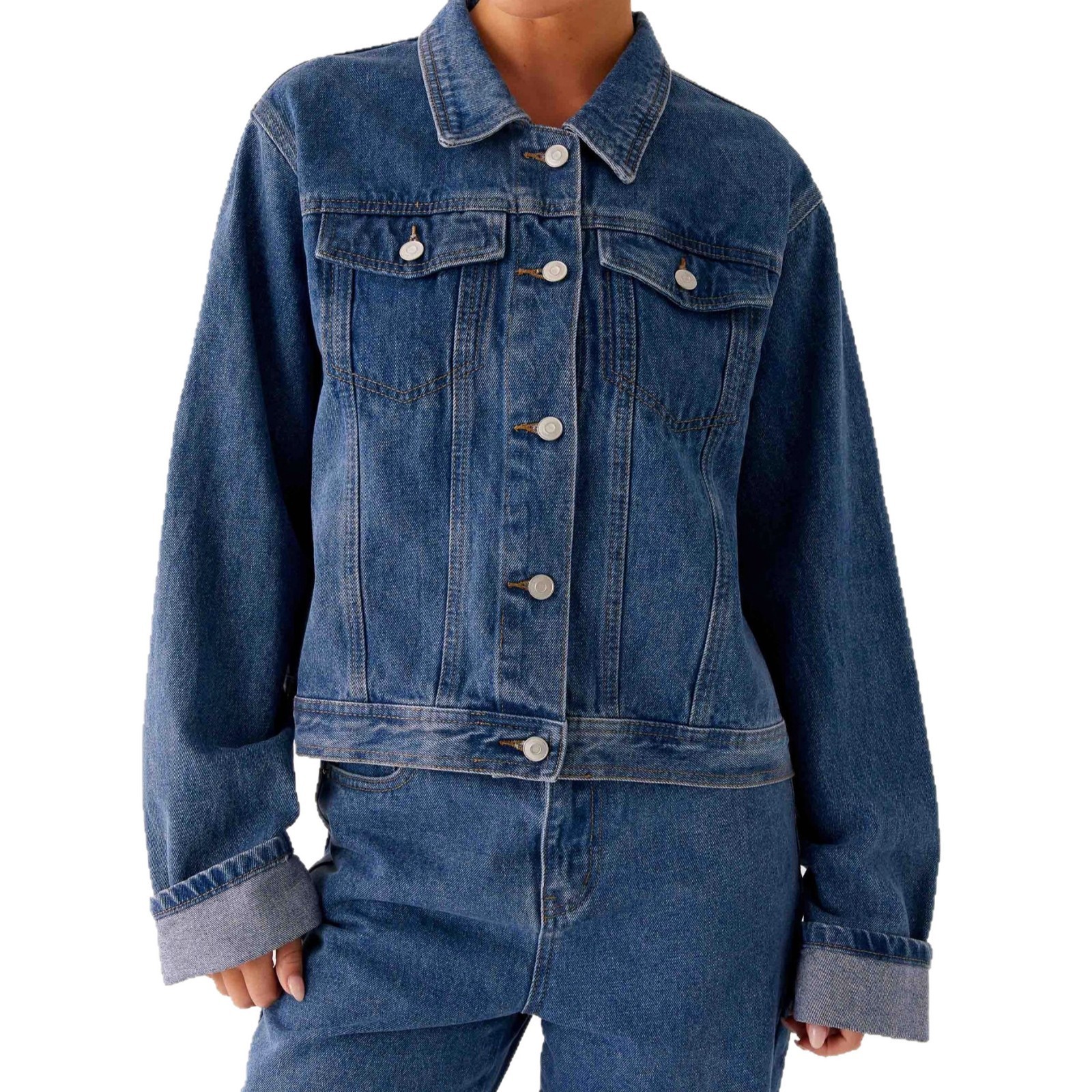 Casual Denim Jacket With A Turn-Down Collar And Long Sleeves - Image 4