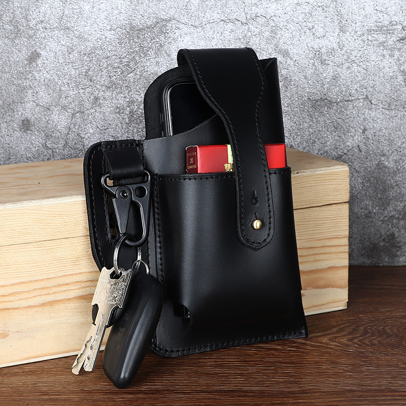 Men's Retro Leather Phone Hanging Belt Bag - Image 8