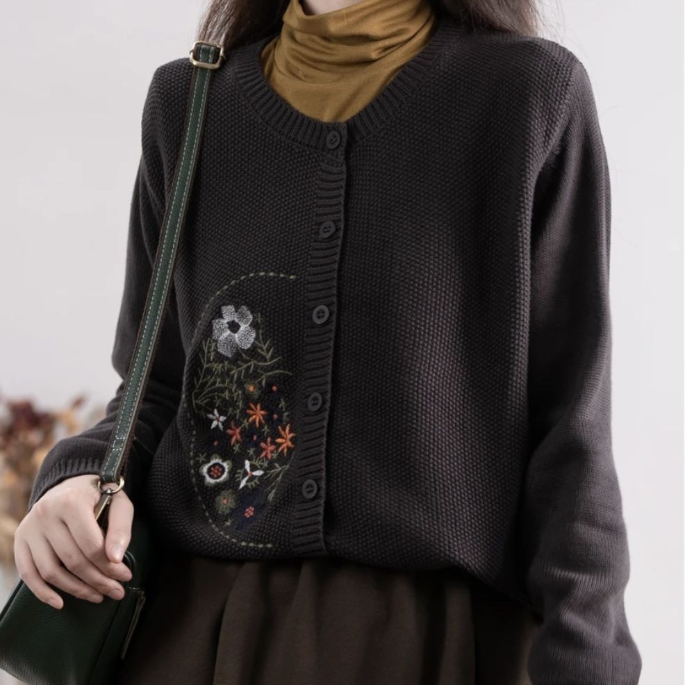 Chinese-style Corn-stitch Cotton Knit Cardigan Sweater For Women - Image 6